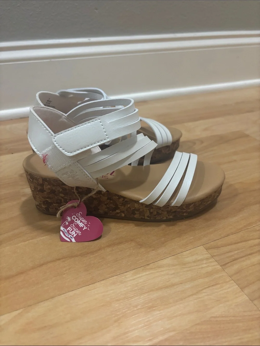 White Strappy Cork Wedge Sandals Girls